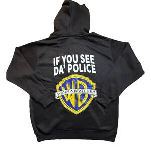 Warn‎ A Brother Hoodie Parody Police Warning Pullover Black Sz XL Hip Hop Funny